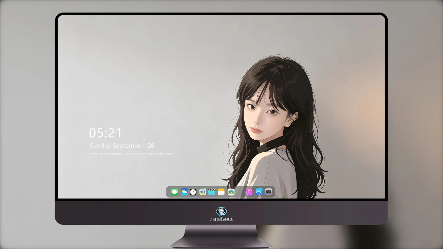 灰色卡通女孩时尚桌面锁屏壁纸