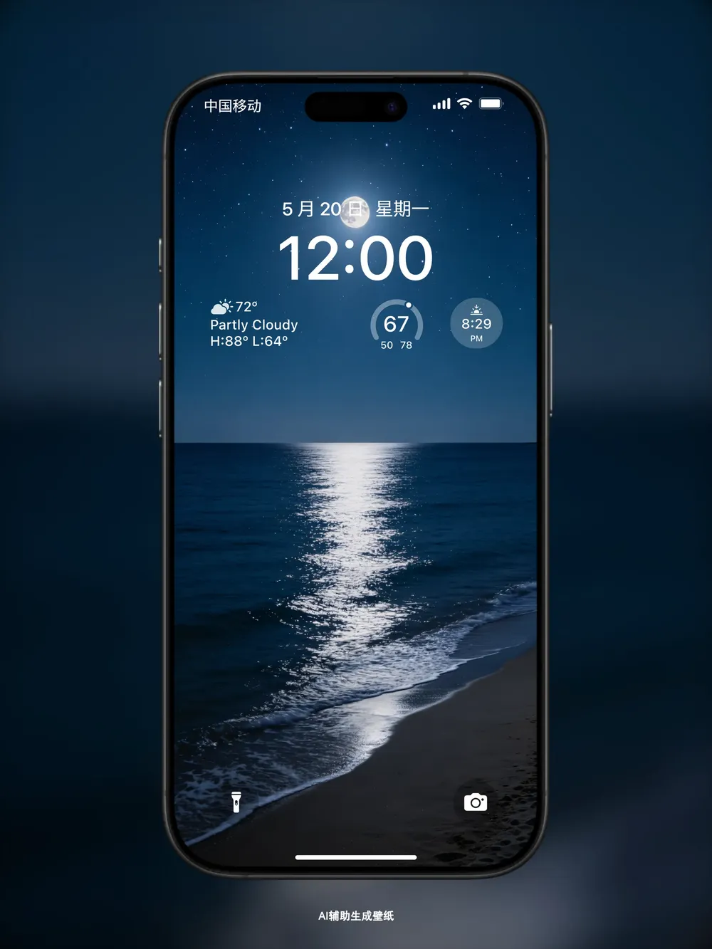 海上满月夜景高清锁屏图 月光照耀大海沙滩手机屏保