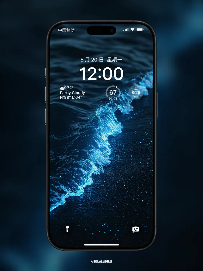 彩色发光海浪高清手机锁屏壁纸
