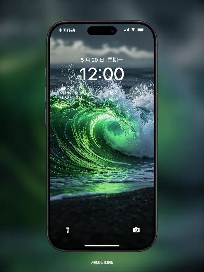 彩色的海浪，绿色的海水手机壁纸