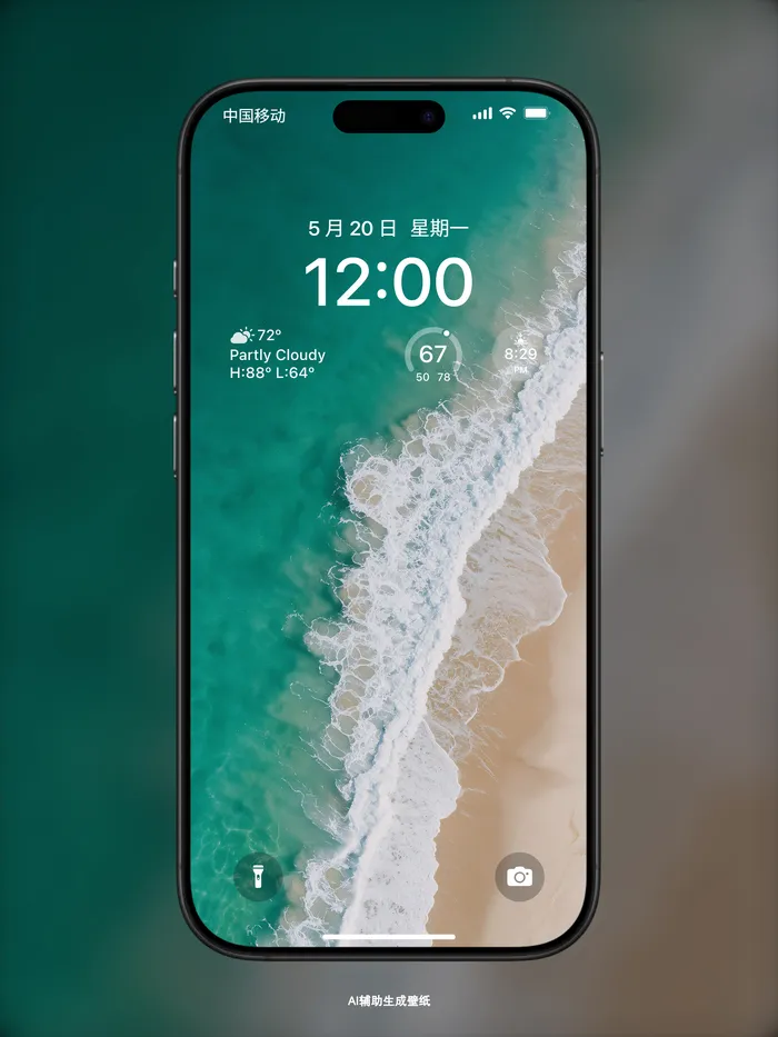 绿色海水沙滩浪花高清手机锁屏壁纸